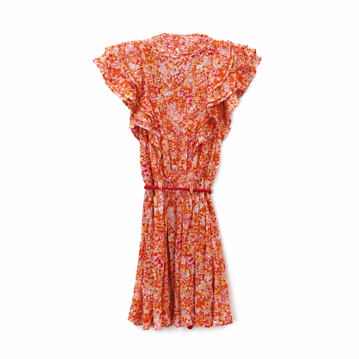 Poupette St Barth Bice Mini Dress, Pink Sweet Bell Floral, Rope Tie Waist, Size L, NWT