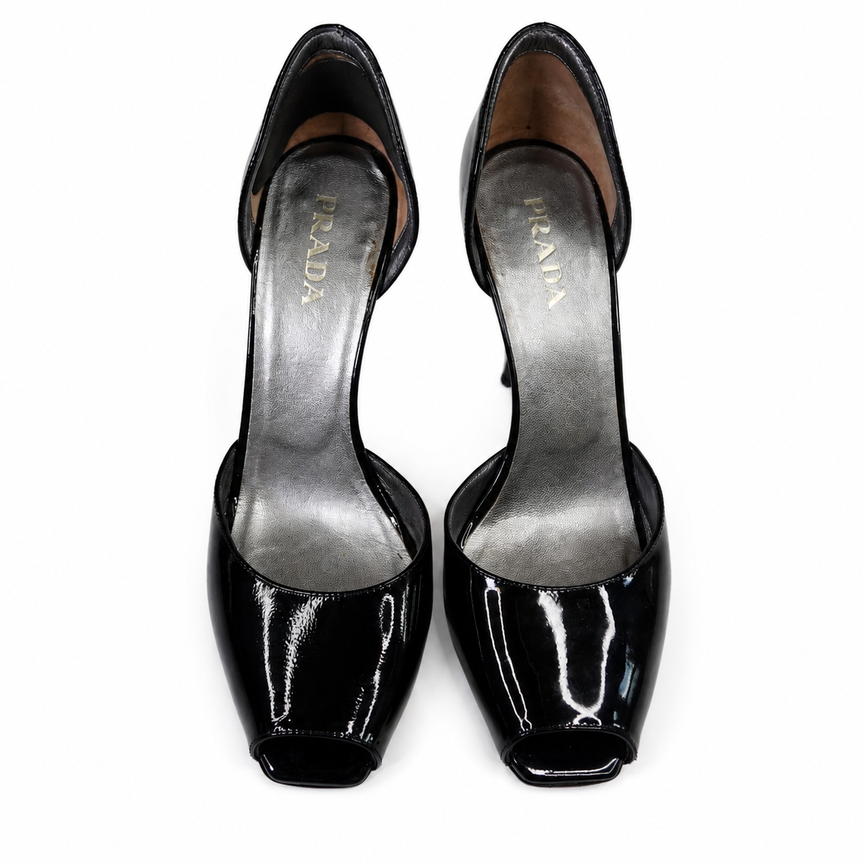 Prada Black Patent Leather Peep-Toe d'Orsay Pumps, EU 37.5 — with Original Box & Dust Bags