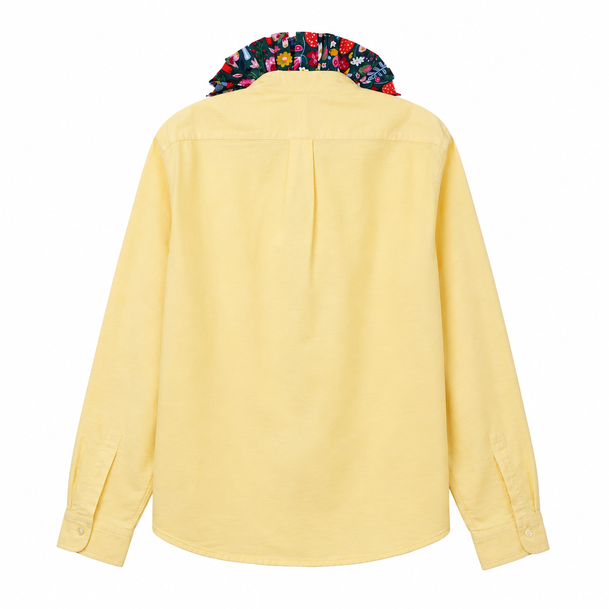 Reimagined Ralph Lauren Yellow Oxford Shirt, Contrast Floral Ruffle Collar, Oversized, One of a Kind