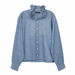 Reimagined Polo Ralph Lauren Chambray Shirt, Hand-Ruffled Statement Collar, Oversized Blue Top, One of a Kind