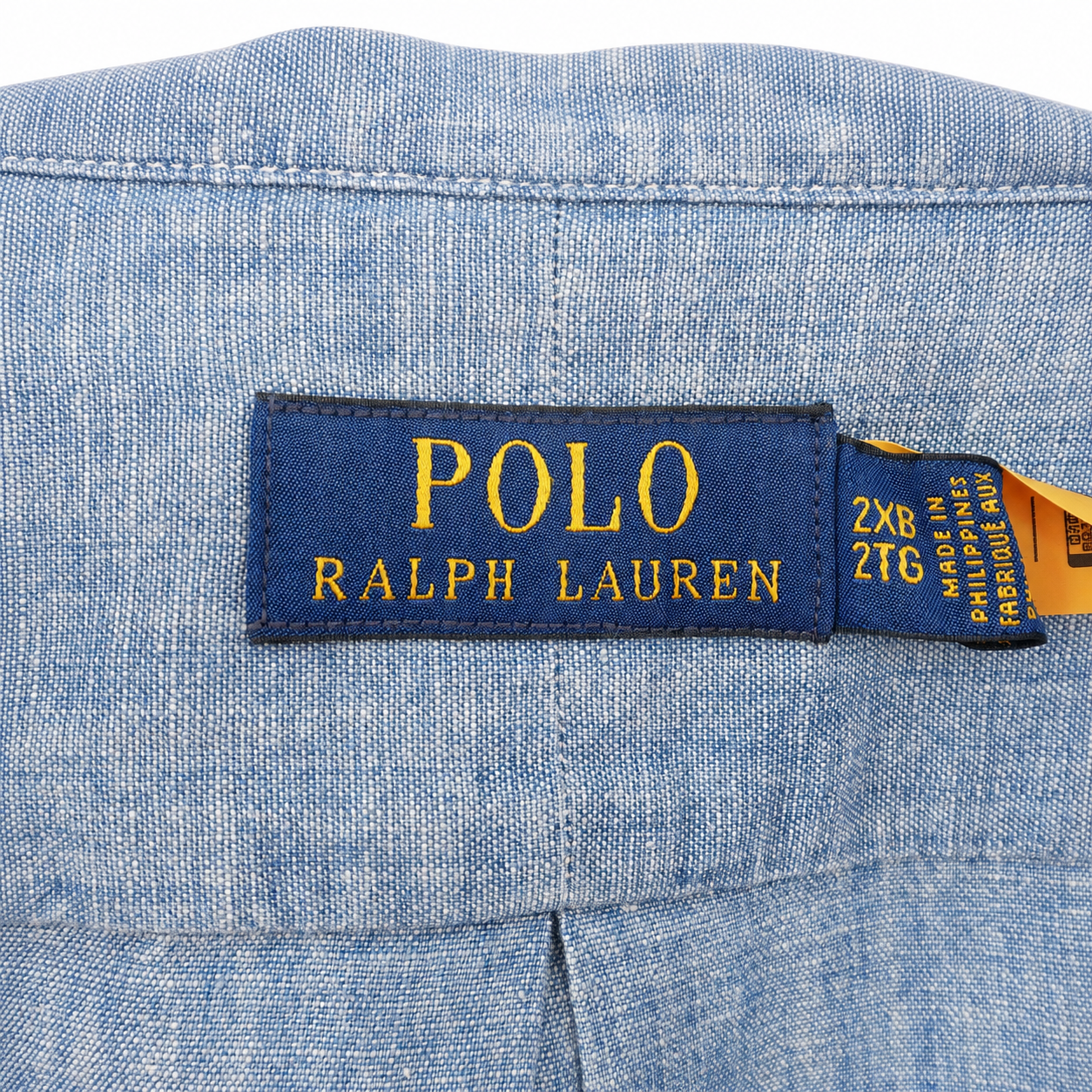 Reimagined Polo Ralph Lauren Chambray Shirt, Hand-Ruffled Statement Collar, Oversized Blue Top, One of a Kind
