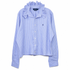 Reimagined Ralph Lauren Striped Shirt, Hand-Ruffled Statement Collar, Light Blue Pinstripe, Oversized, One of a Kind