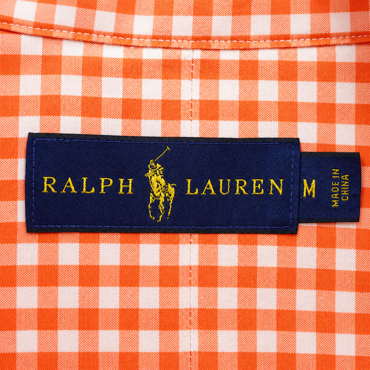 Reimagined Ralph Lauren Gingham Shirt, Hand-Ruffled Collar, Orange & White, One of a Kind