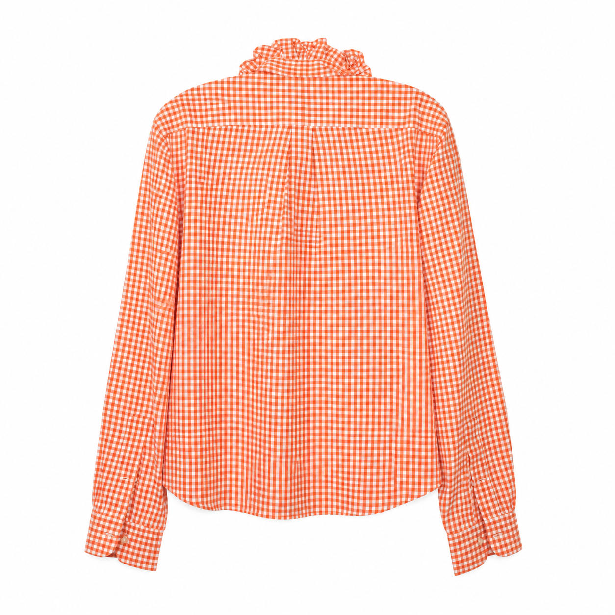 Reimagined Ralph Lauren Gingham Shirt, Hand-Ruffled Collar, Orange & White, One of a Kind