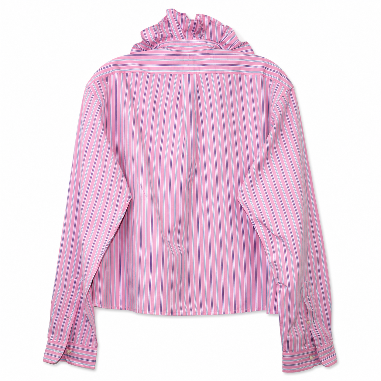 Reimagined Polo Ralph Lauren Striped Shirt, Hand-Ruffled Collar, Pink & Blue Stripe, Oversized, One of a Kind