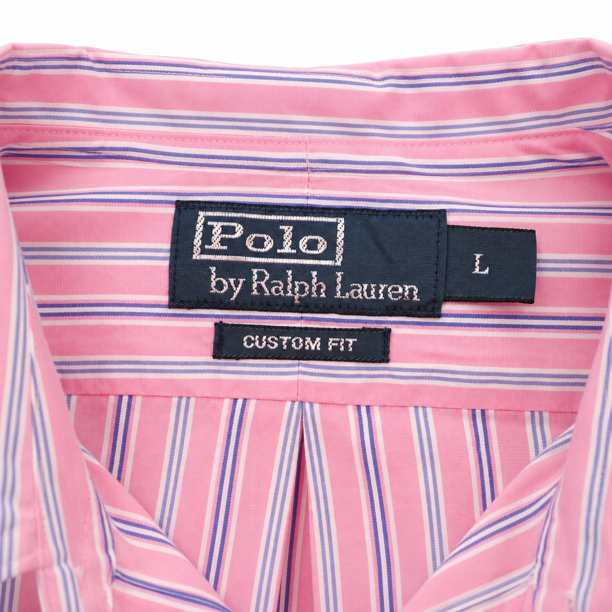Reimagined Polo Ralph Lauren Striped Shirt, Hand-Ruffled Collar, Pink & Blue Stripe, Oversized, One of a Kind