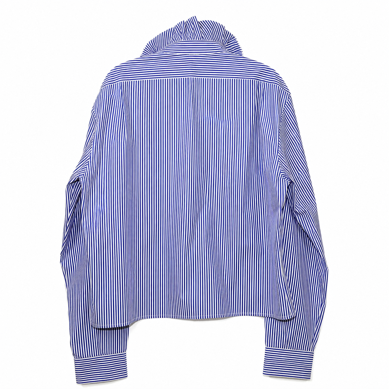 Reimagined Polo Ralph Lauren Striped Shirt, Hand-Ruffled Collar, Royal Blue & White Stripe, One of a Kind