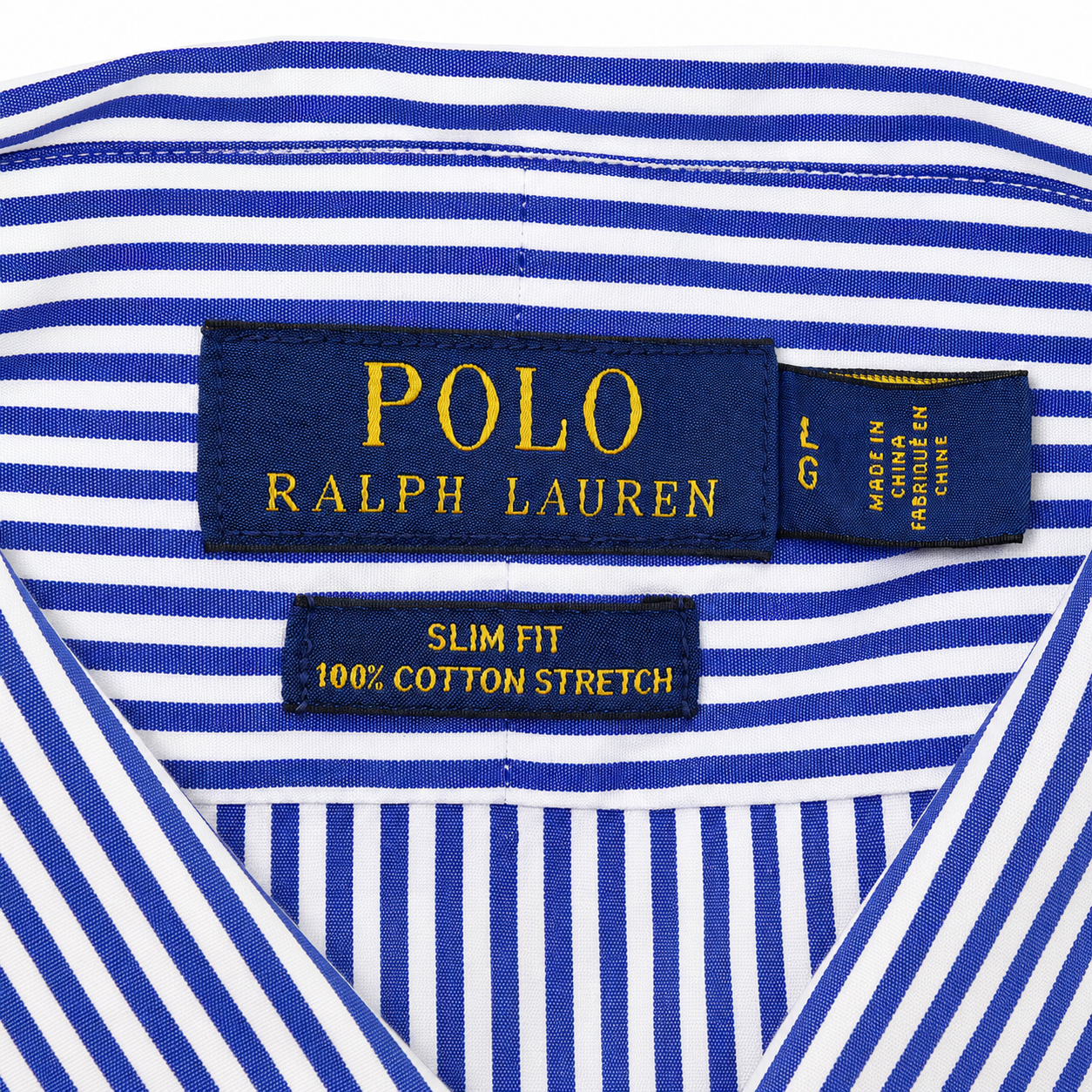 Reimagined Polo Ralph Lauren Striped Shirt, Hand-Ruffled Collar, Royal Blue & White Stripe, One of a Kind