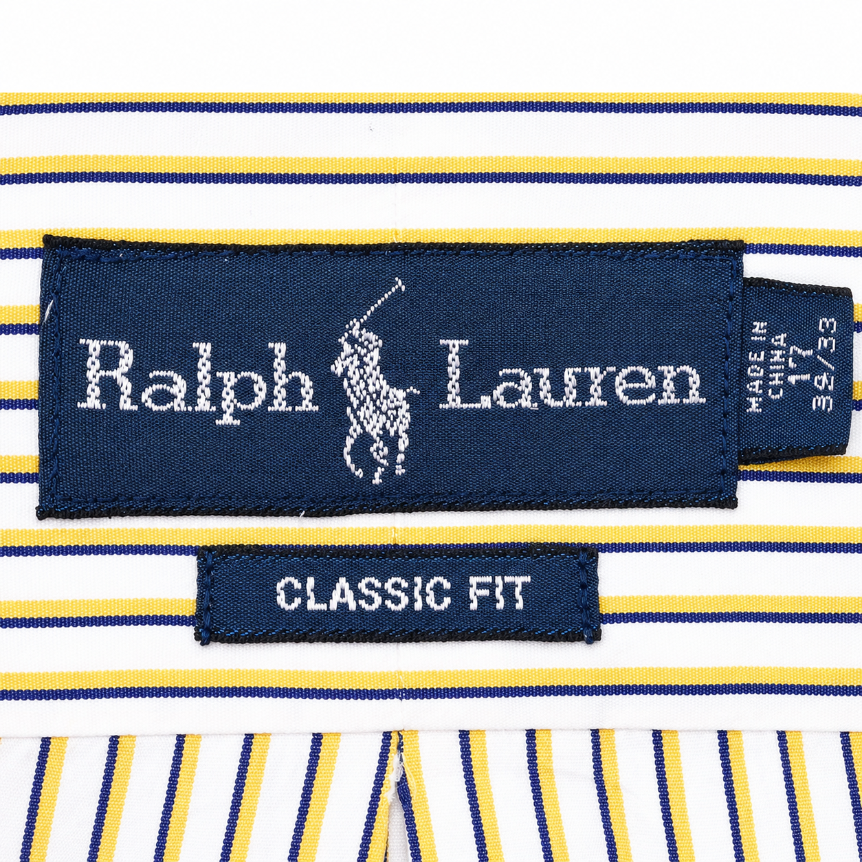 Reimagined Ralph Lauren Striped Shirt, Hand-Ruffled Collar, Yellow & Navy Stripe, Oversized, One of a Kind
