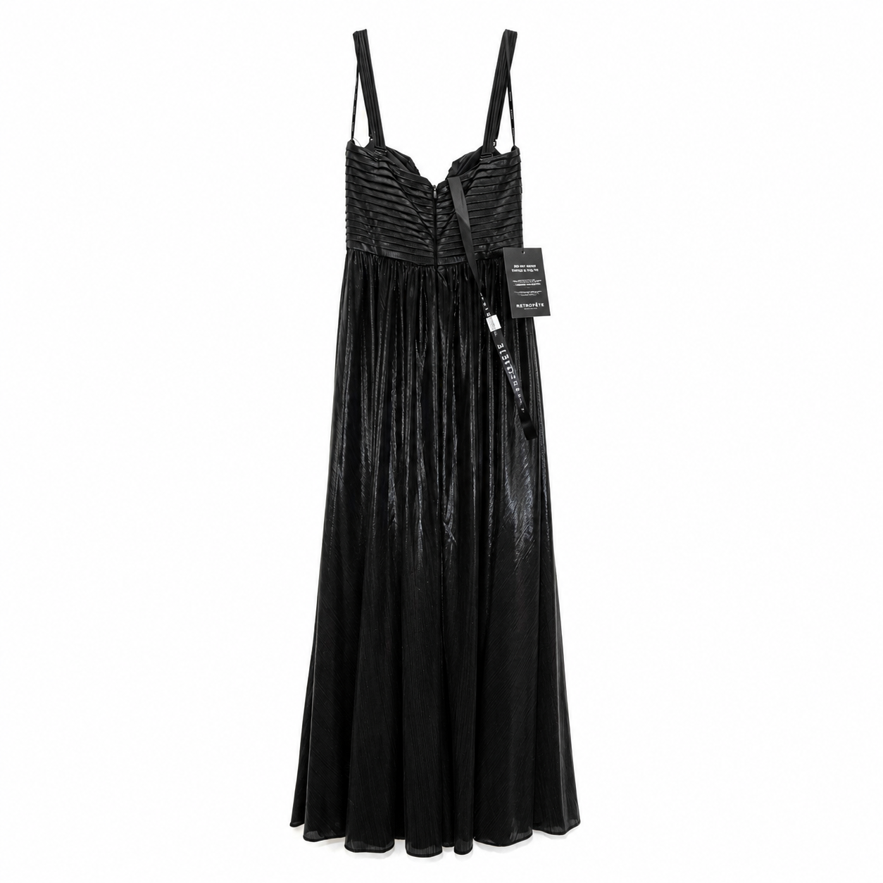 Retrofête Black Metallic Pleated Bustier Gown, Sweetheart Bodice, New With Tags, Size Small