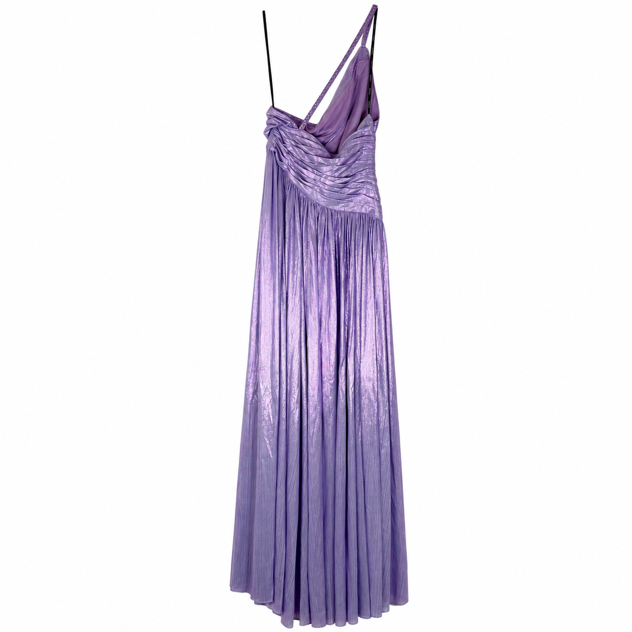Retrofête Lilac Metallic Pleated One-Shoulder Maxi Gown, New With Tags, Size XS