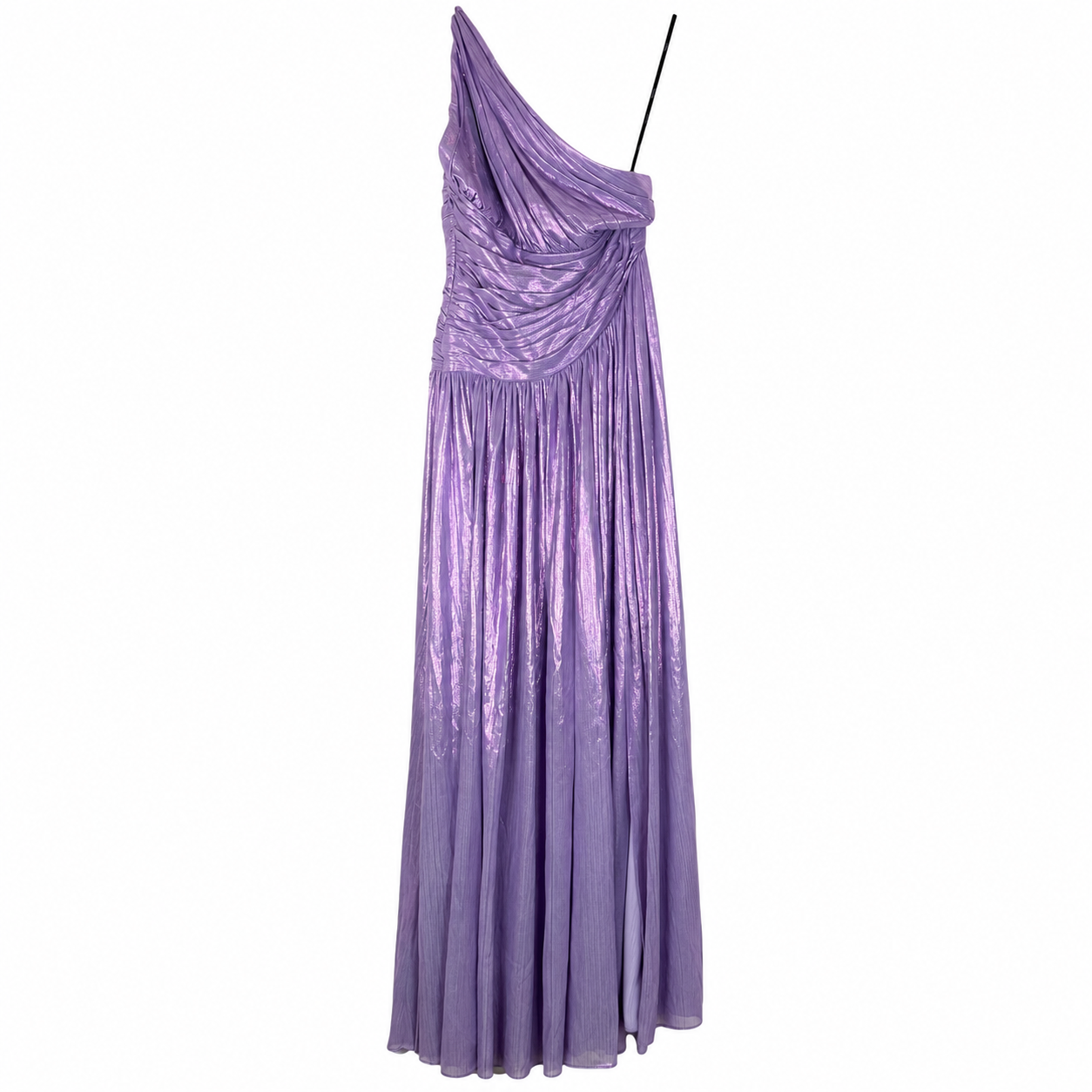 Retrofête Lilac Metallic Pleated One-Shoulder Maxi Gown, New With Tags, Size XS