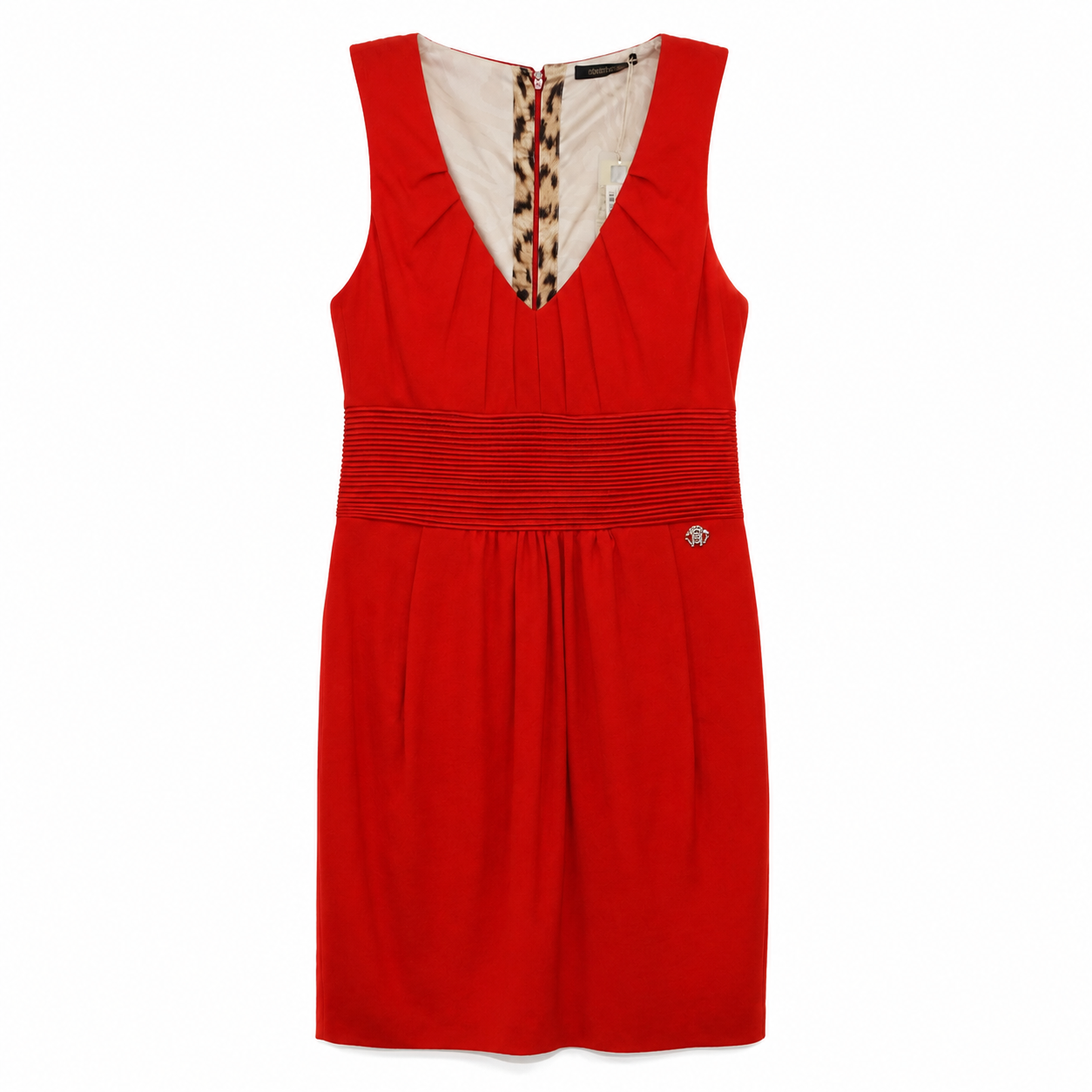 Roberto Cavalli Red Wool Knee-Length Sheath Dress, Ribbed Waist, Sleeveless, New With Tags, IT 44 (US 8)