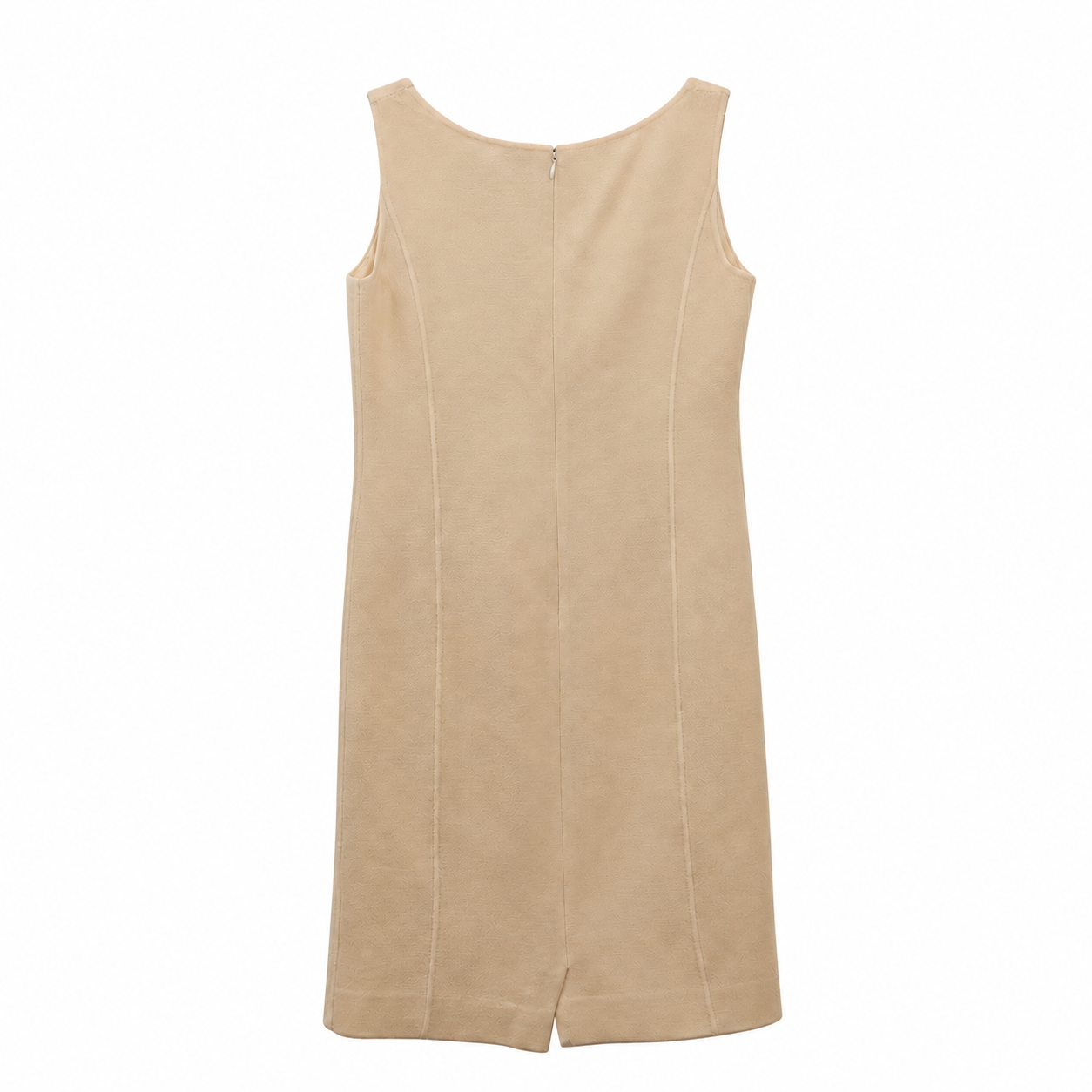 St. John Cream Textured Knit Sleeveless Sheath Dress, Scoop Neck, Size 2