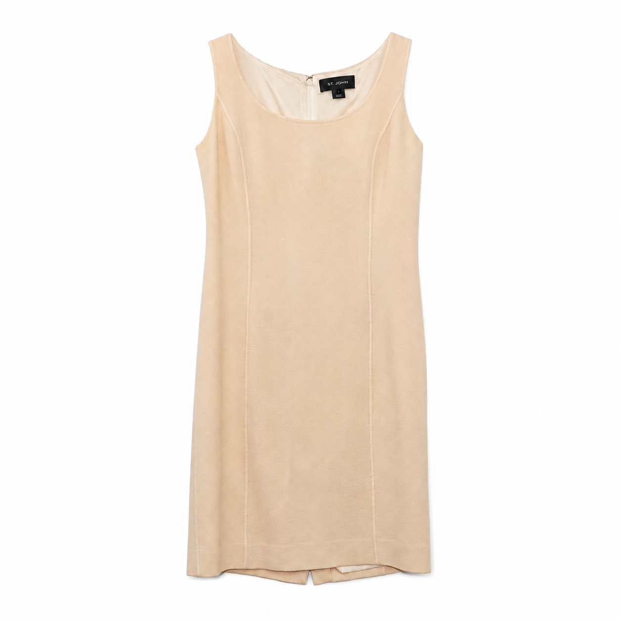 St. John Cream Textured Knit Sleeveless Sheath Dress, Scoop Neck, Size 2