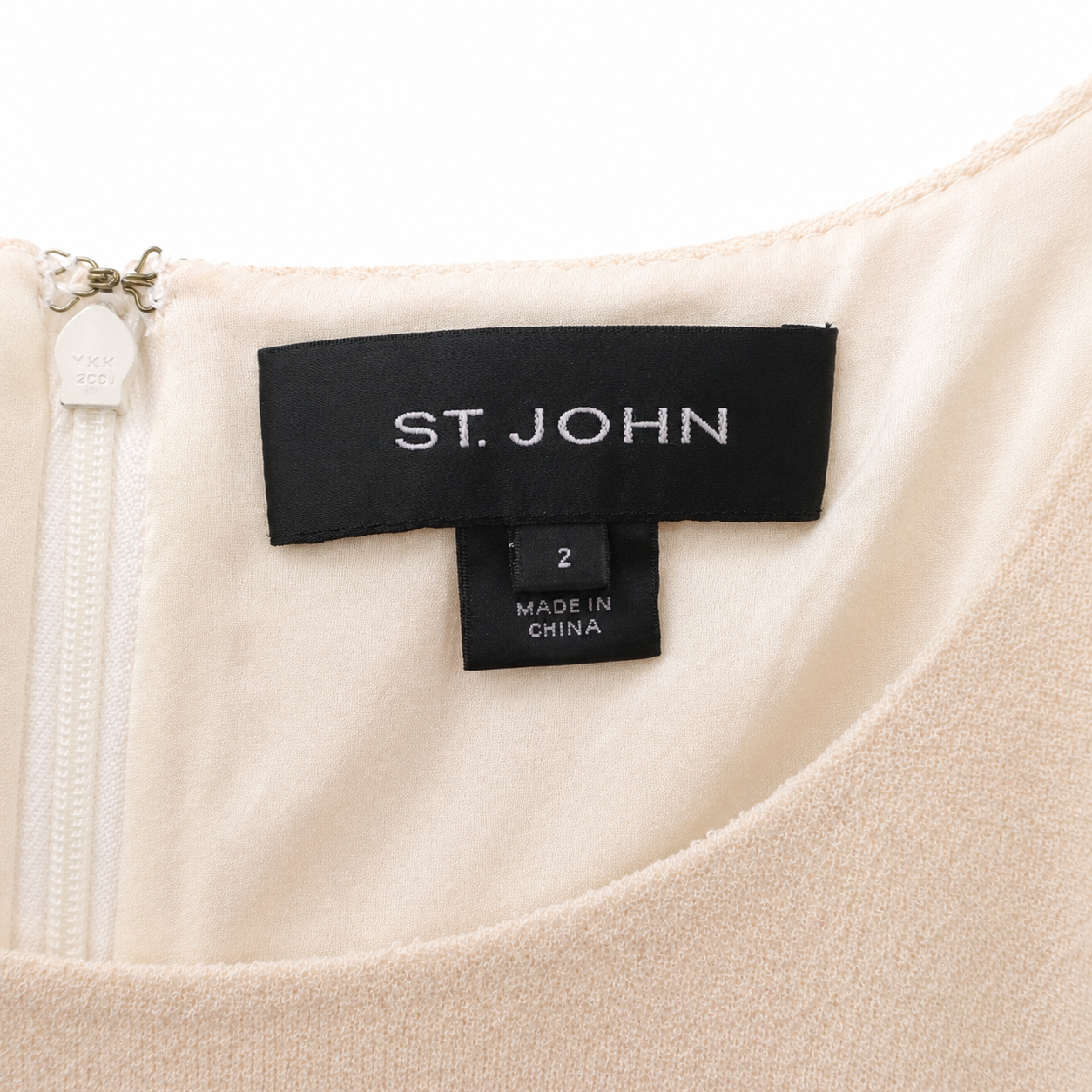 St. John Cream Textured Knit Sleeveless Sheath Dress, Scoop Neck, Size 2
