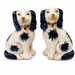 Staffordshire-Style Spaniel Mantel Dogs, Pair — Cobalt Blue & Cream with Gold Collars, Antiqued Crackle Glaze