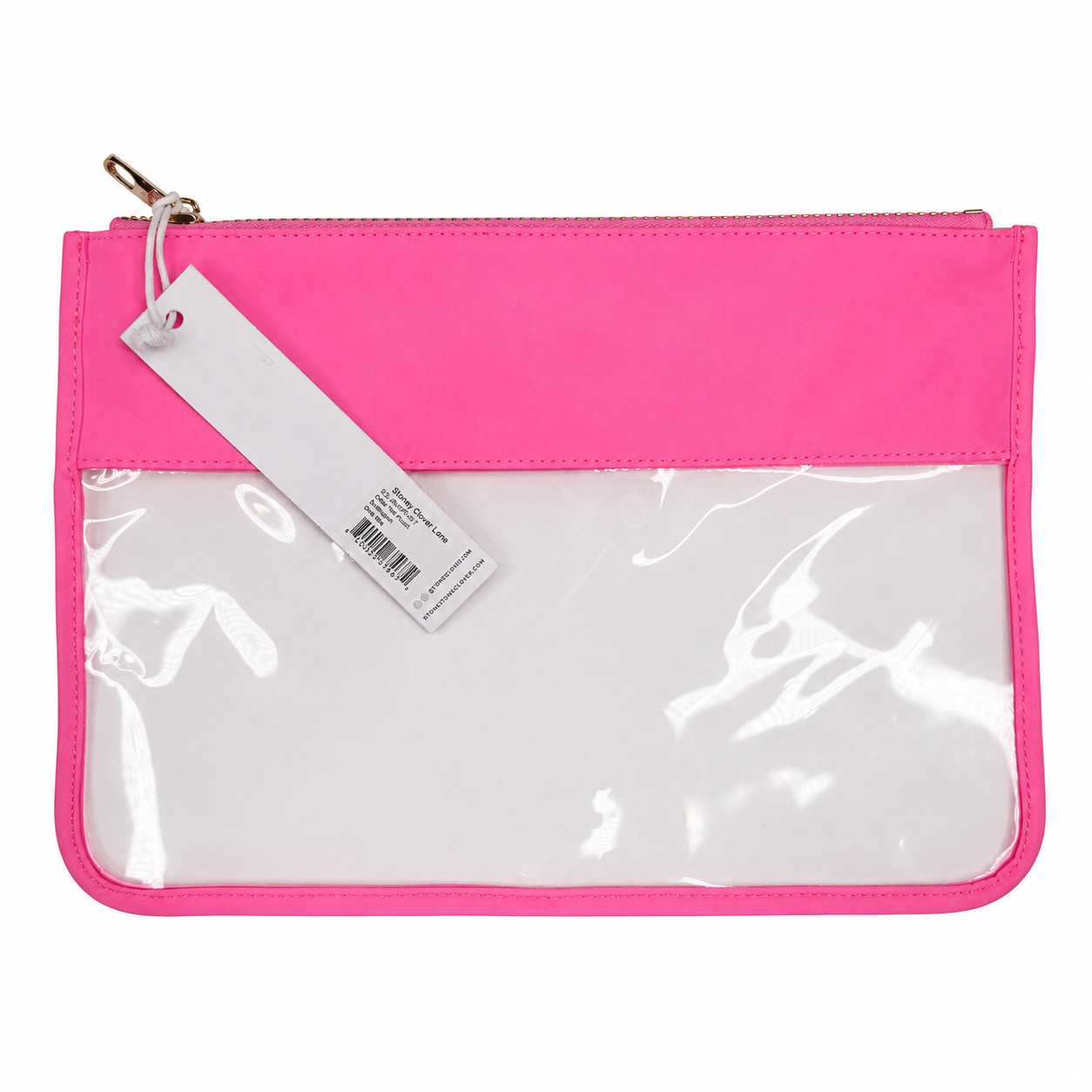 Stoney Clover Lane Classic Clear Flat Pouch, Bubblegum Pink, Gold Hardware, NWT