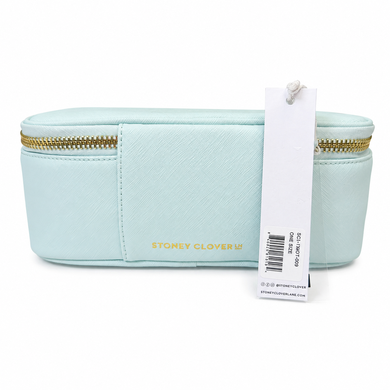 Stoney Clover Lane Saffiano Travel Cosmetic Case, Sky Blue, Gold Hardware, NWT