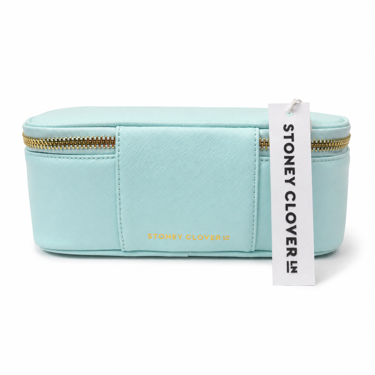 Stoney Clover Lane Saffiano Travel Cosmetic Case, Sky Blue, Gold Hardware, NWT