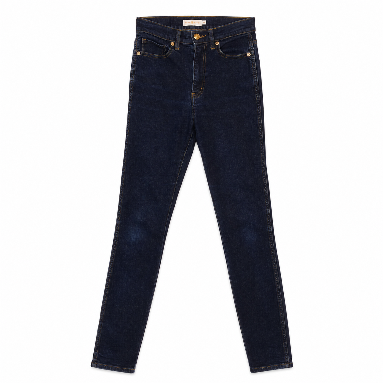 Tory Burch Dark Wash Skinny Jeans, Gold Logo Button, Five-Pocket, Size 24