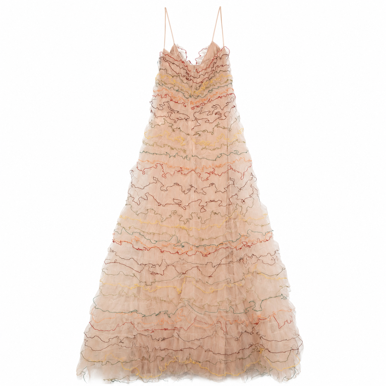 Valentino Blush Tiered Tulle Gown, Colorful Thread-Edged Ruffles, Made in Italy, Size IT 40 (US 4), NWT