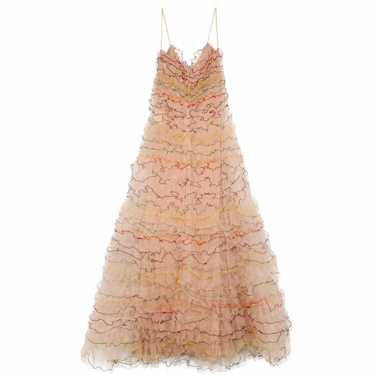 Valentino Blush Tiered Tulle Gown, Colorful Thread-Edged Ruffles, Made in Italy, Size IT 40 (US 4), NWT