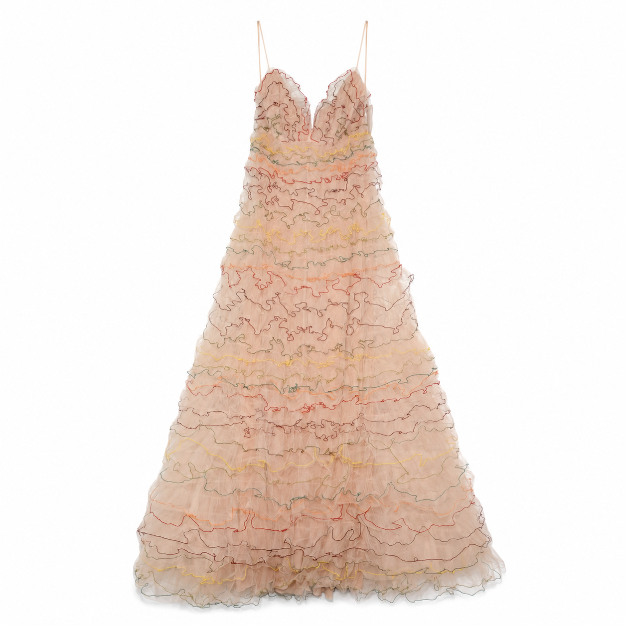 Valentino Blush Tiered Tulle Gown, Colorful Thread-Edged Ruffles, Made in Italy, Size IT 40 (US 4), NWT