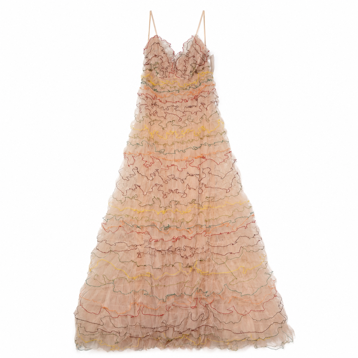 Valentino Blush Tiered Tulle Gown, Colorful Thread-Edged Ruffles, Made in Italy, Size IT 40 (US 4), NWT