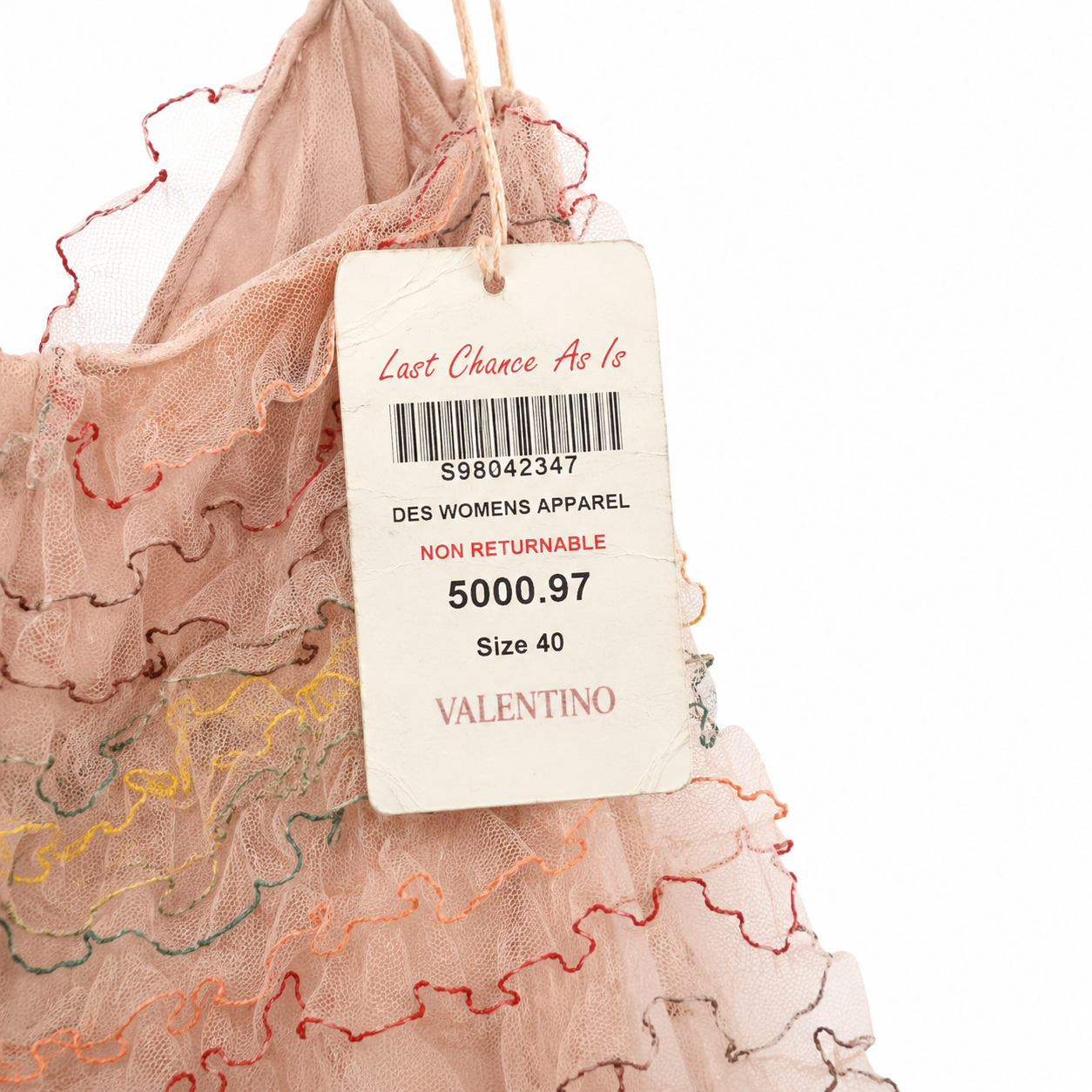 Valentino Blush Tiered Tulle Gown, Colorful Thread-Edged Ruffles, Made in Italy, Size IT 40 (US 4), NWT