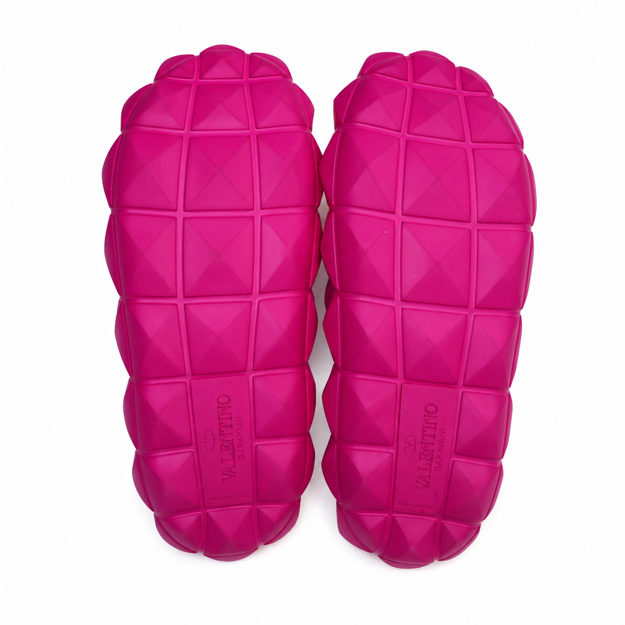 Valentino Garavani Roman Stud Turtle Rubber Slide Sandals, Pink PP Fuchsia, Women's EU 36 / US 6, with Box & Dust Bags
