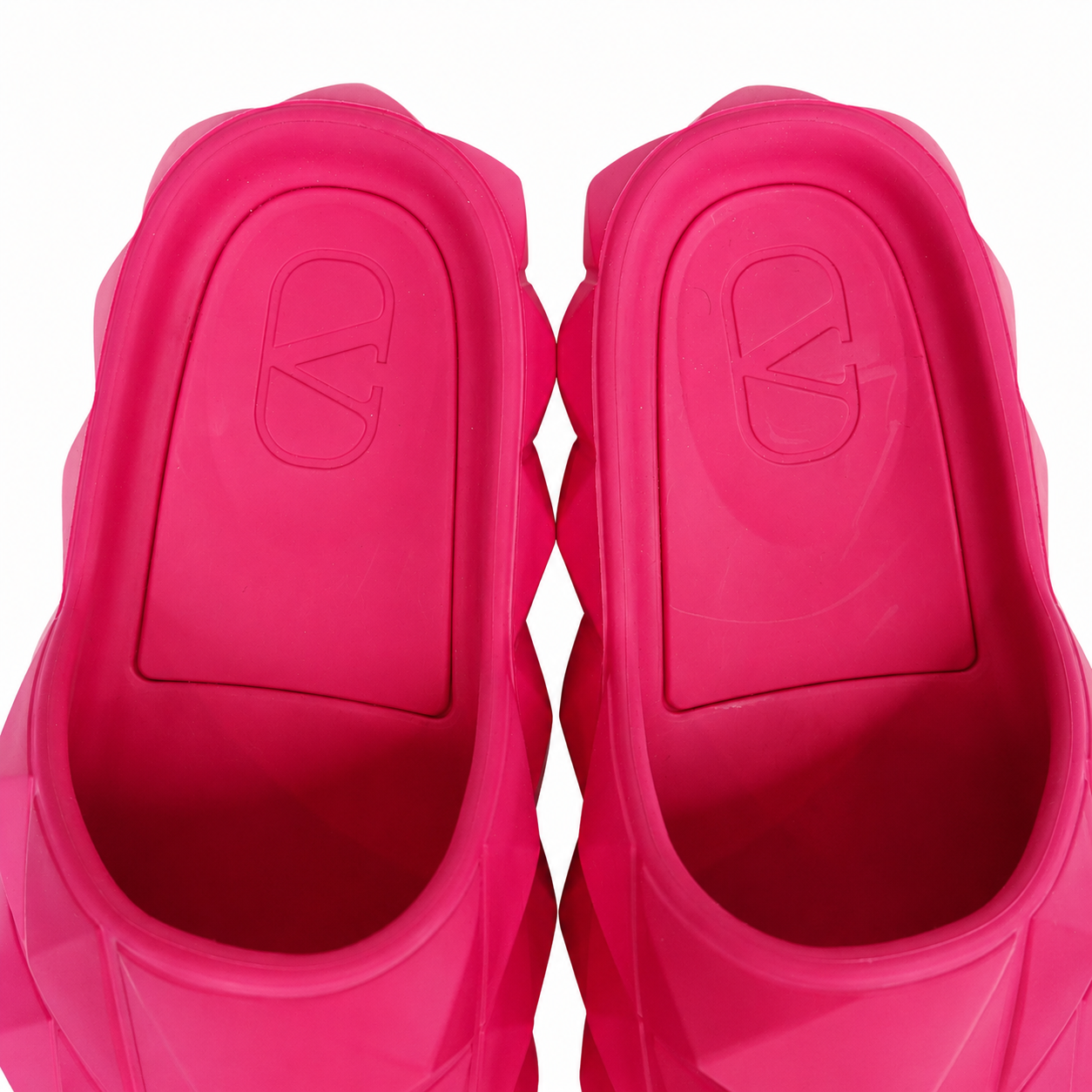 Valentino Garavani Roman Stud Turtle Rubber Slide Sandals, Pink PP Fuchsia, Women's EU 36 / US 6, with Box & Dust Bags