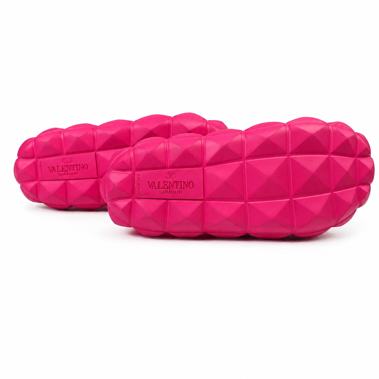 Valentino Garavani Roman Stud Turtle Rubber Slide Sandals, Pink PP Fuchsia, Women's EU 36 / US 6, with Box & Dust Bags