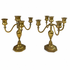 Vintage Brass Candelabra, Pair — 5-Light, Scrolled Arms, Urn Stem & Octagonal Base (Traditional Revival Style)