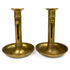 Vintage Brass Push-Up Candlesticks, Pair — Ejector Mechanism, Tall Column & Saucer Base, Warm Patina (Antique Style)