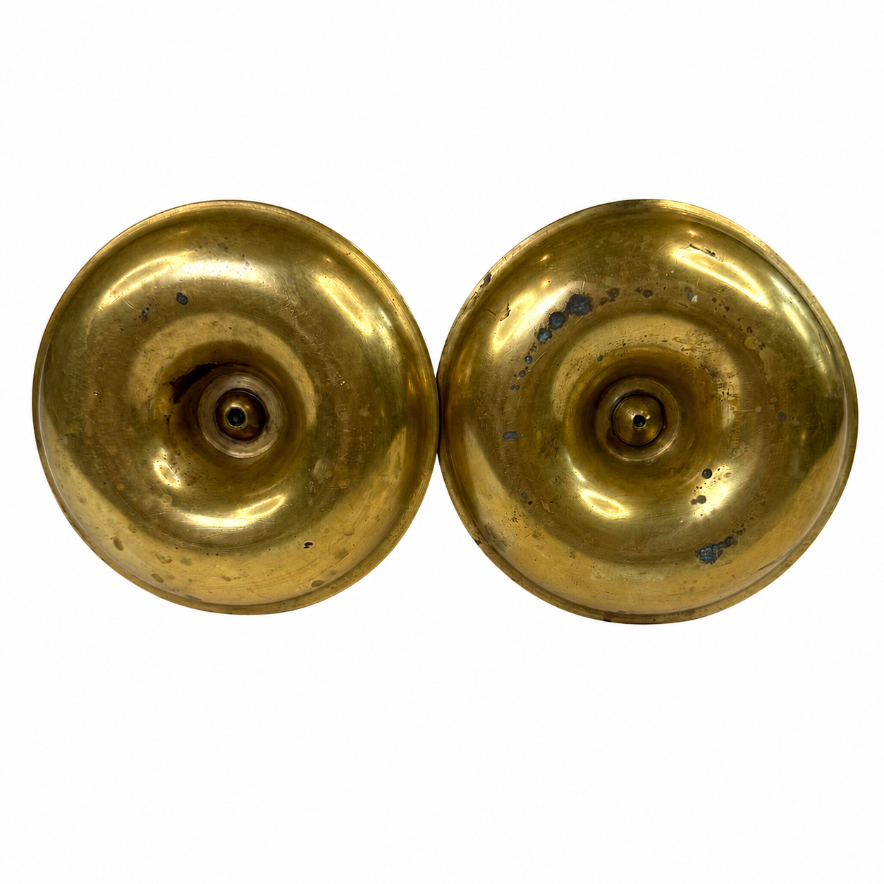 Vintage Brass Push-Up Candlesticks, Pair — Ejector Mechanism, Tall Column & Saucer Base, Warm Patina (Antique Style)