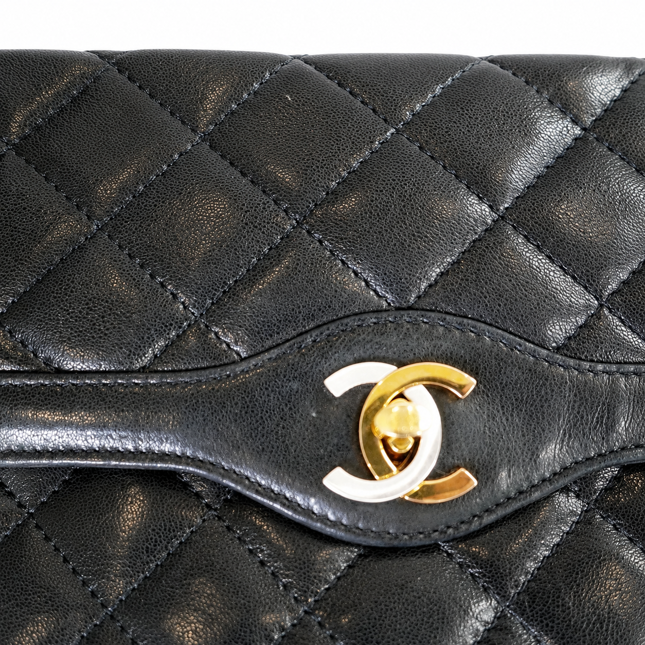 Vintage Chanel Paris Limited Edition Double Flap Bag, Black Quilted Lambskin, Gold-Tone Chain, Made in France
