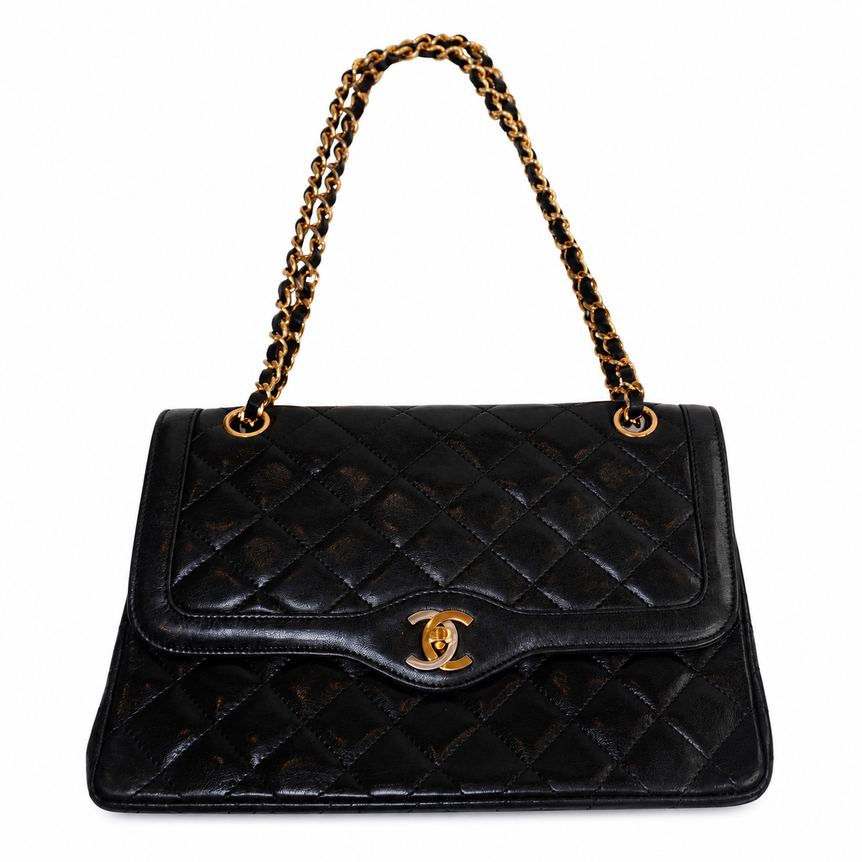 Vintage Chanel Paris Limited Edition Double Flap Bag, Black Quilted Lambskin, Gold-Tone Chain, Made in France