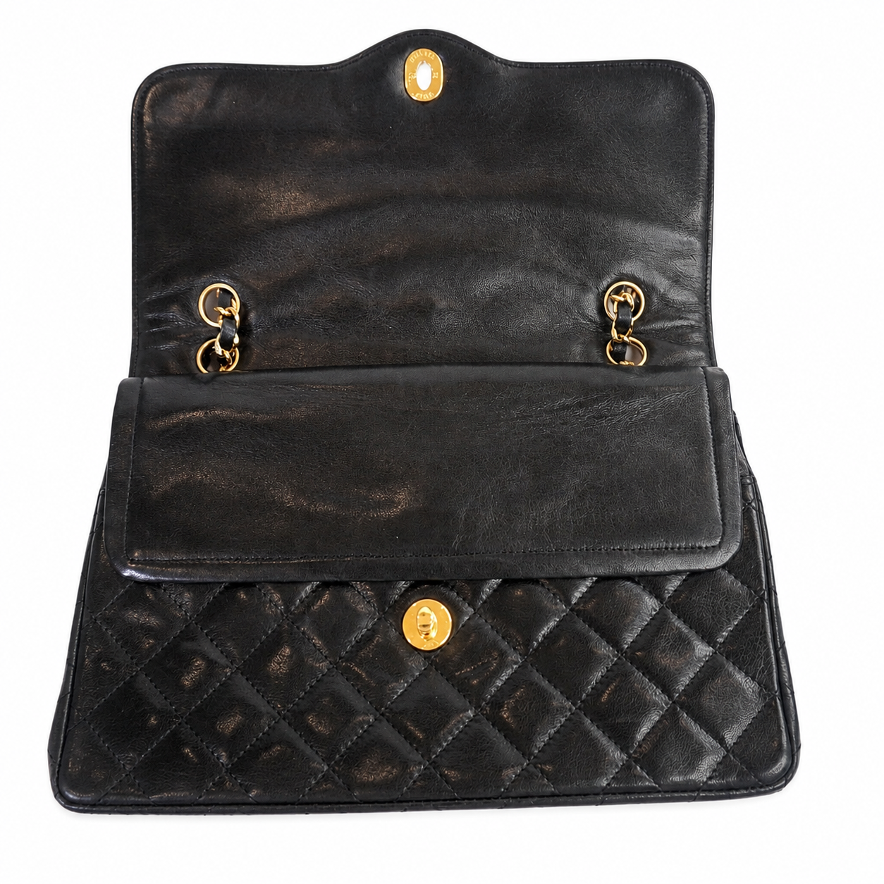 Vintage Chanel Paris Limited Edition Double Flap Bag, Black Quilted Lambskin, Gold-Tone Chain, Made in France