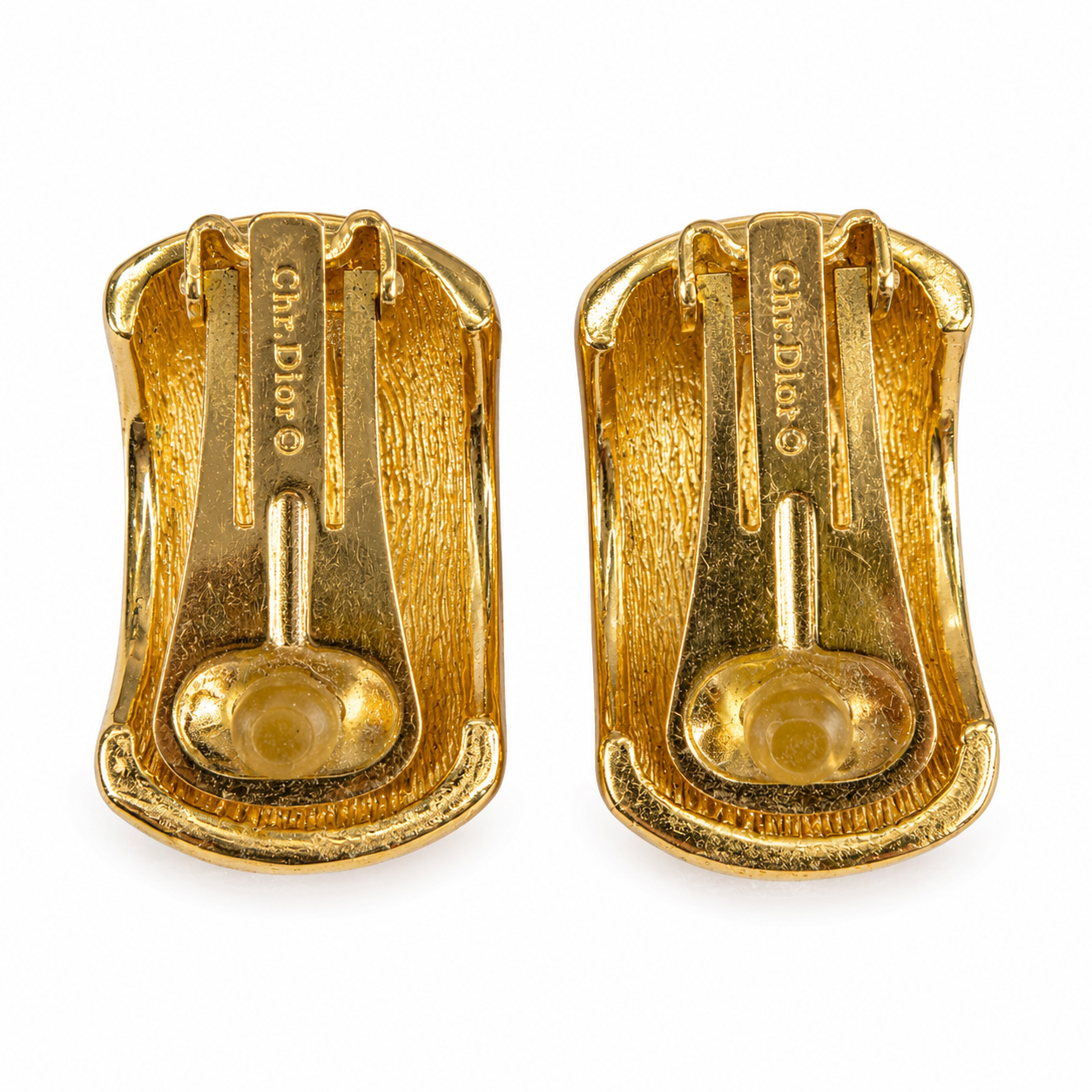 Vintage Christian Dior Gold-Tone Pavé Crystal Half-Hoop Clip Earrings, Signed