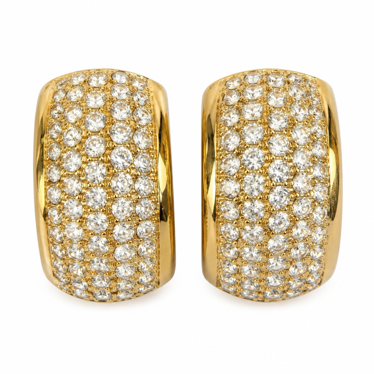 Vintage Christian Dior Gold-Tone Pavé Crystal Half-Hoop Clip Earrings, Signed