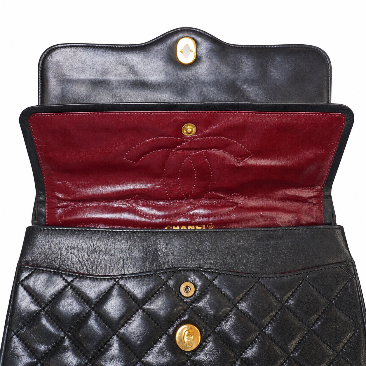 Vintage Chanel Paris Limited Edition Double Flap Bag, Black Quilted Lambskin, Gold-Tone Chain, Made in France
