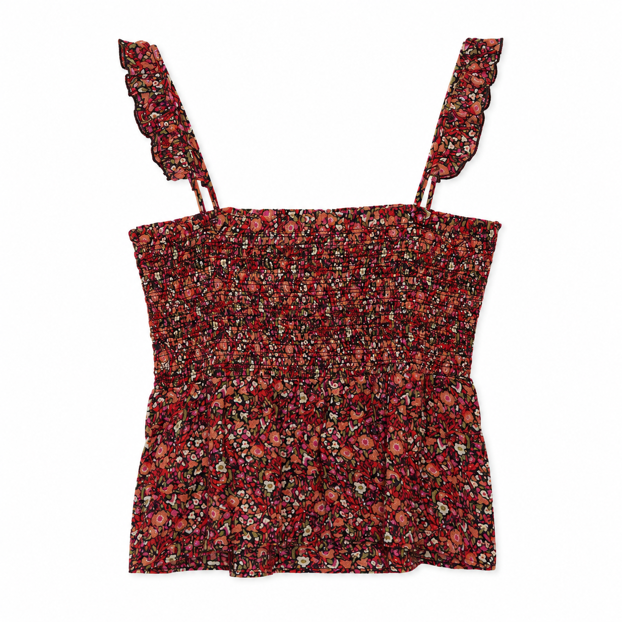 ba&sh Sweety Smocked Floral Ruffle-Strap Cami Top, Noir, Size L (ba&sh 3), NWT