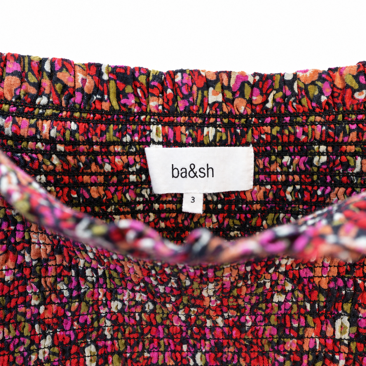 ba&sh Sweety Smocked Floral Ruffle-Strap Cami Top, Noir, Size L (ba&sh 3), NWT