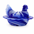 Mosser Glass Cobalt Blue Slag Hen on Nest Covered Candy Dish, Blue & White Marble Swirl, 6.5"